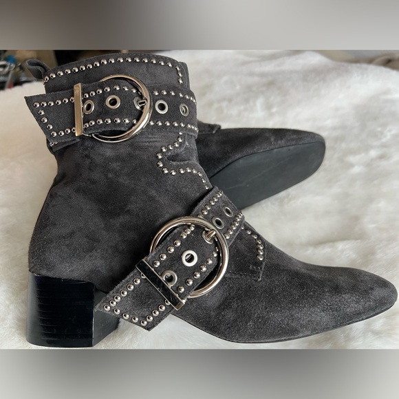 Jeffrey Campbell Shoes - Jeffrey Campbell Studded Buckle Ankle Boots Dk Gray Suede 7.5